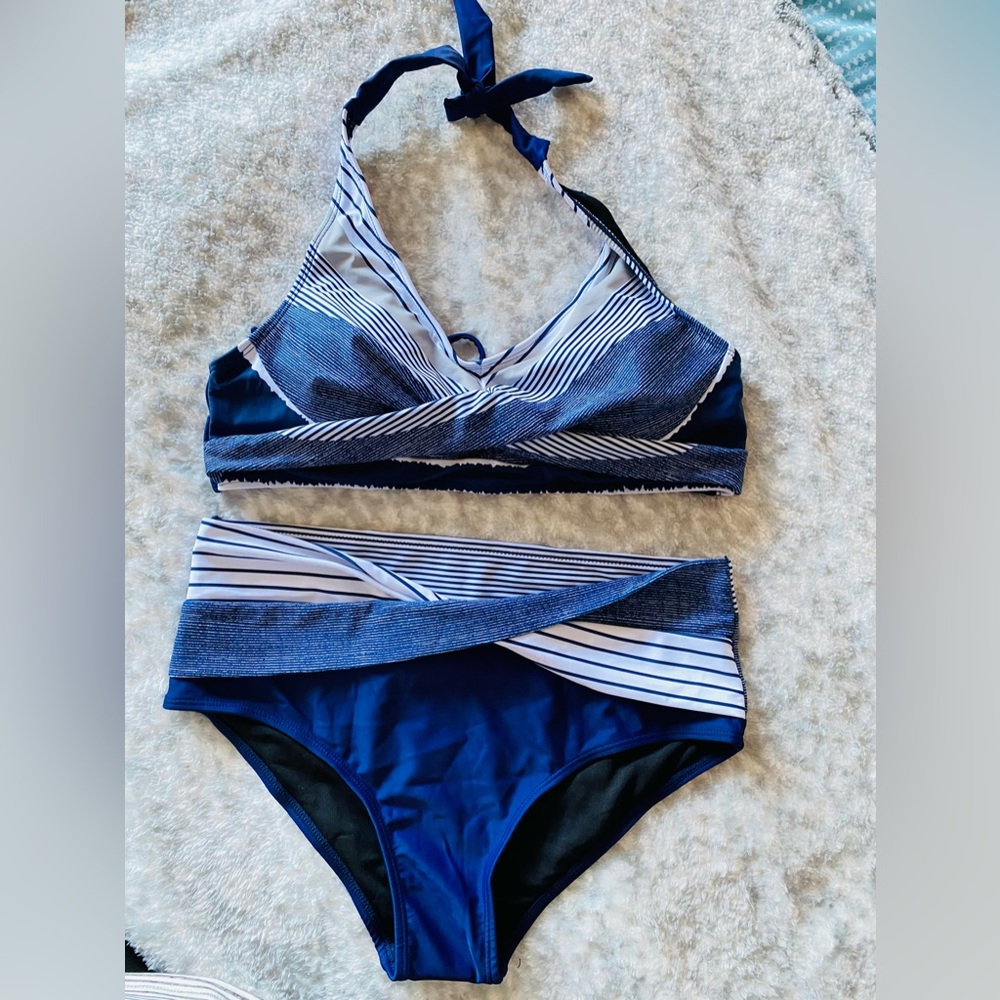 NWOT -Womens Halter Push Up Bikini 2 Piece Bathing Suit with High Waist - L